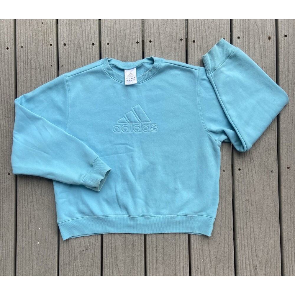 Vintage 2002 Adidas Women XL Aqua Blue Crewneck Boxy Sweatshirt Embroidered Y2K